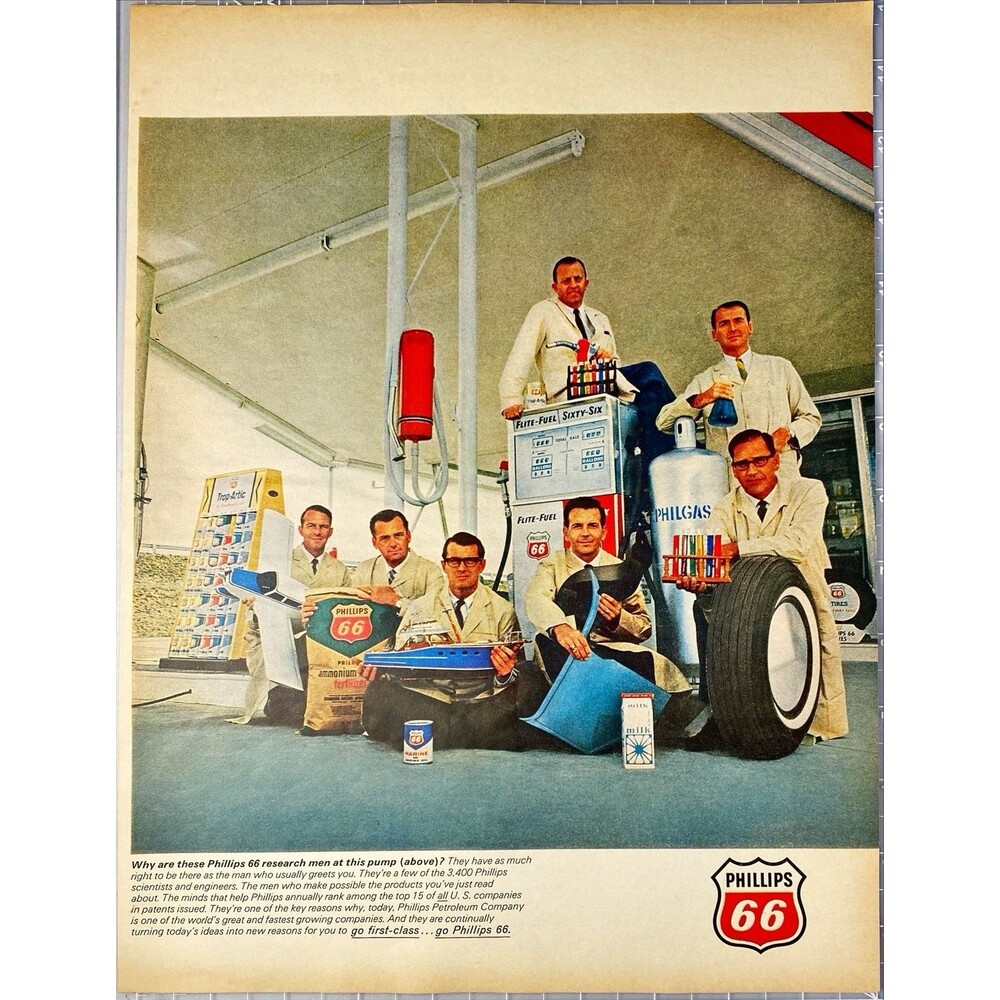 Phillips 66 Service Station "Go First Class . . . go Phillips 66" Print Ad 1965